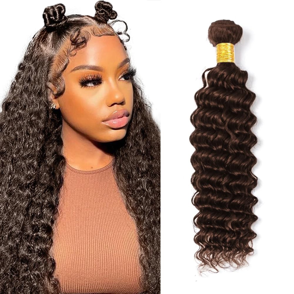 Brown Bundles Human Hair Dark Brown Deep Wave Bundles #4 Wet and Wavy Bundle Color 4 Human Hair Bundle 26 inch