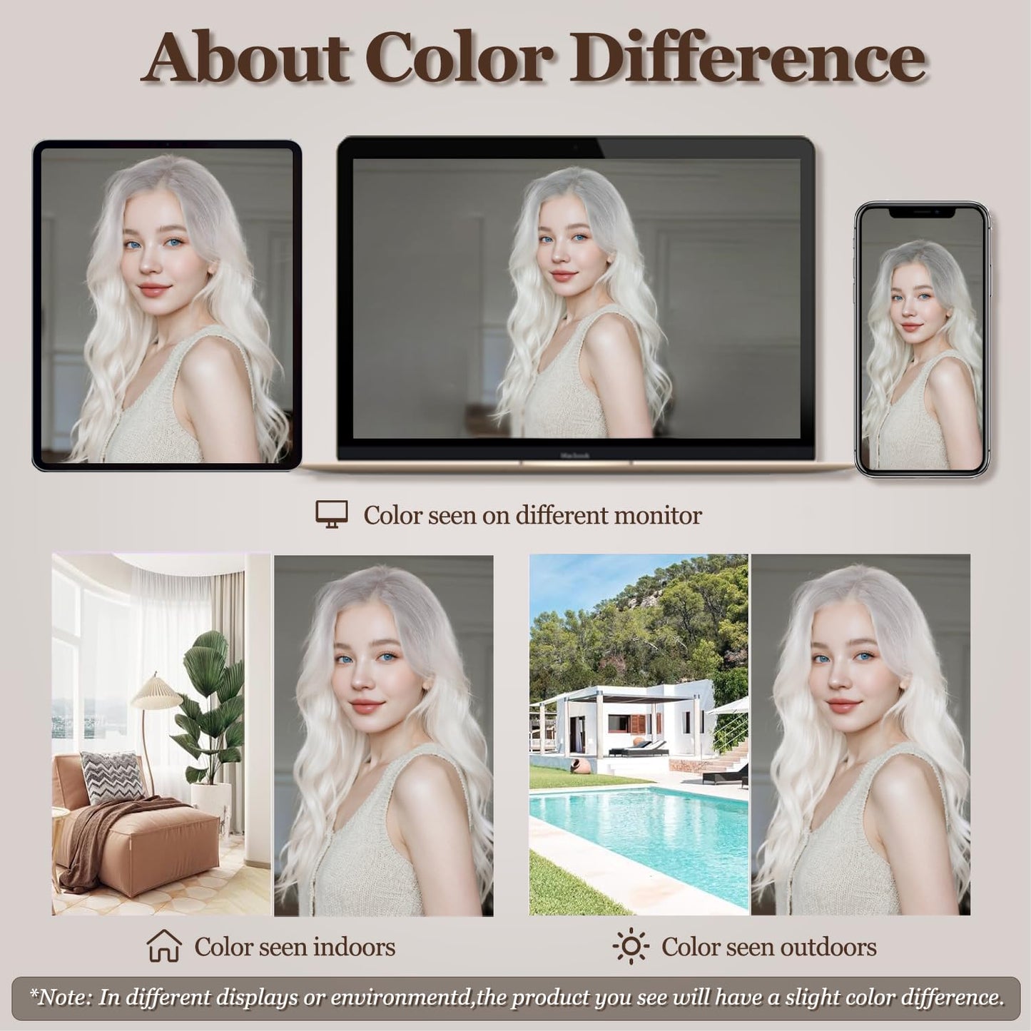 Ombre White Wig - 26 Inch Long Wavy Synthetic Hair for Daily Wear | Cosplay & Halloween
