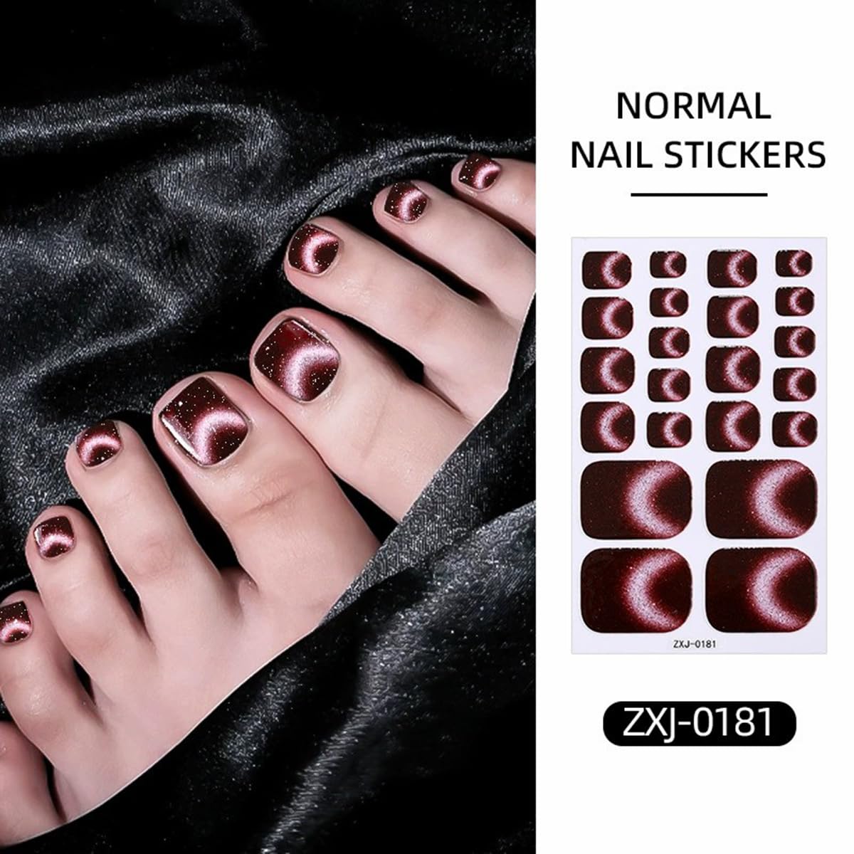 Toe Full Nail Wraps Gel Nail Stickers Solid Gradient Glitter Nail Full Wrap Full Cover Nail Polish Strips 6PCS Smile French Line Self-Adhesive Toe Nail Decals for Women Manicure Nail Art Decorations