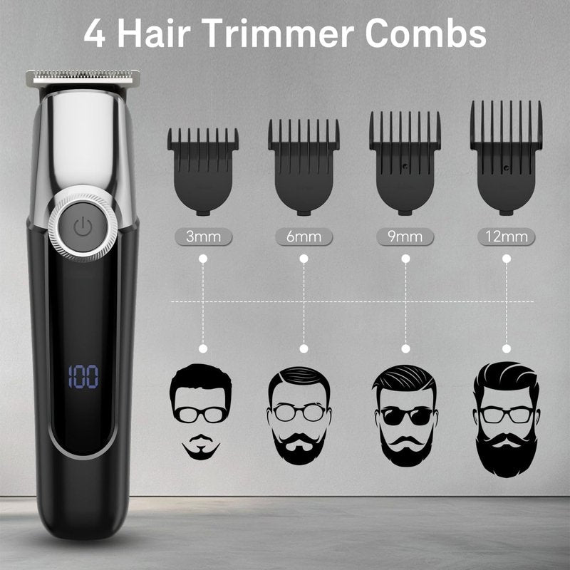 SilkGlow Beard Trimmer for Men, 5 in 1 Mens Electric Razor for Men, Cordless Hair Clippers, Waterproof Grooming Kit for Shaving Face, Mustache, Body, Ear, Nose Hair Trimmer, Gift for Men, Black