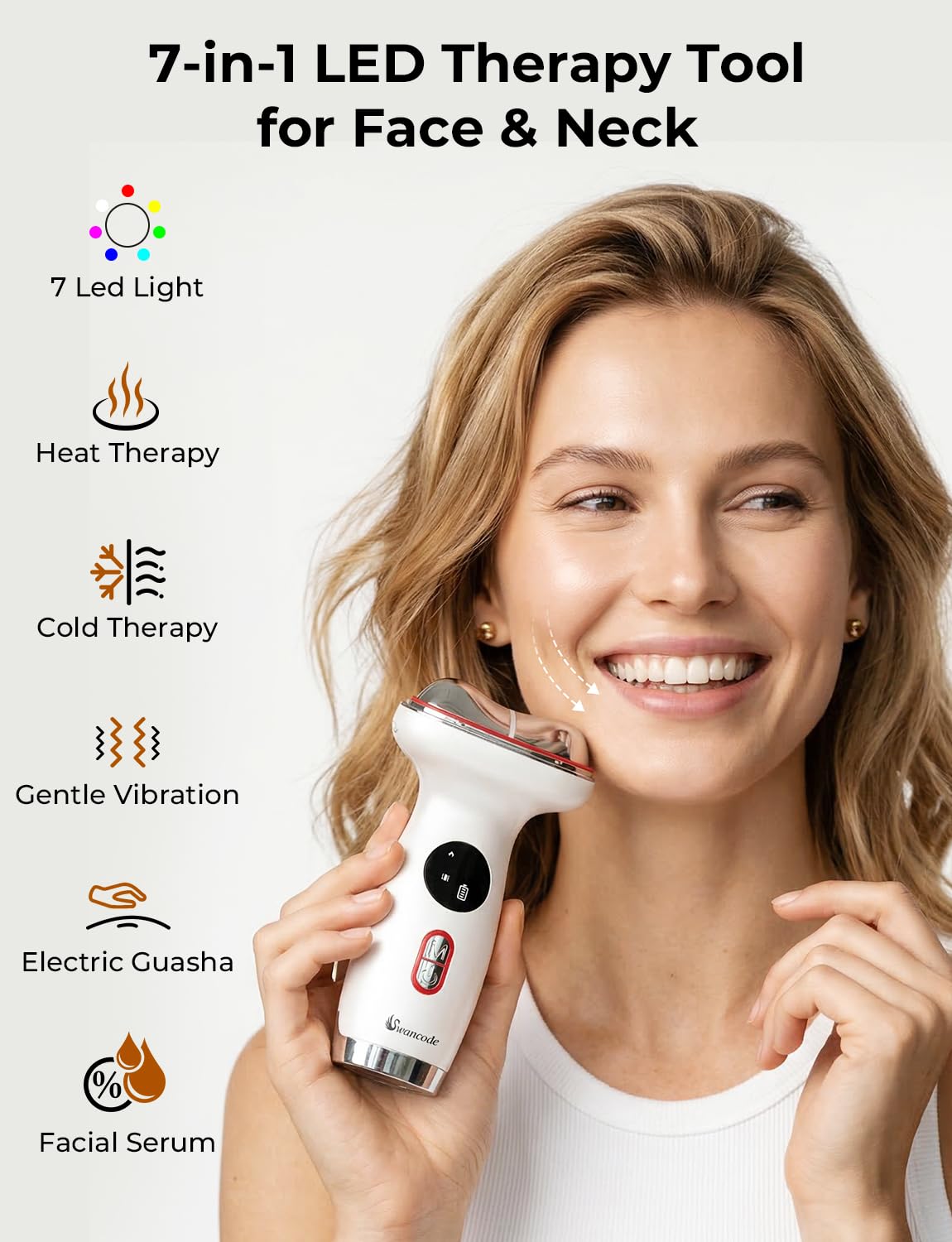 Cold & Heat Red Light Therapy with Serum - 7-in-1 LED Face Sculpting Tool for Depuffing, Sculpting, Lifting, Hot Electric Gua Sha & Cold Depuffing Wand for Face, Neck & Eye Area, Face&Neck Massager