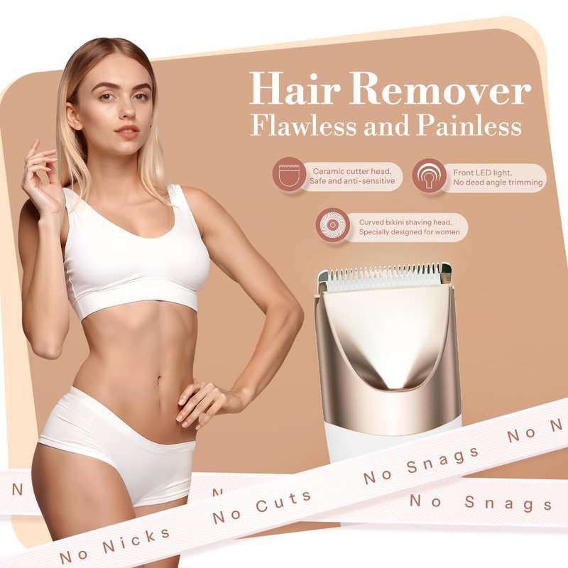 Bikini Trimmer for Women, 2 in 1 Electric Shaver for Women, Pubic Hair Trimmer Waterproof IPX7 with LED, Bikini Razor for Leg Arm Underarm Bikini Area, Gift for Family Friends - White