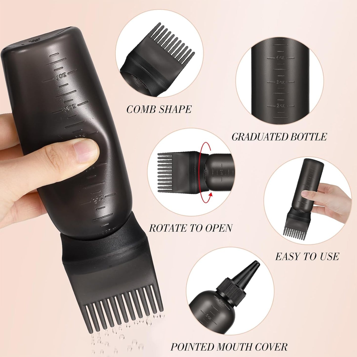 Hair Oil Applicator Bottle - Scalp & Root Comb Dye Squeeze Tool | 2 Pack (Black, White) with 4 Pointed Mouth Cover