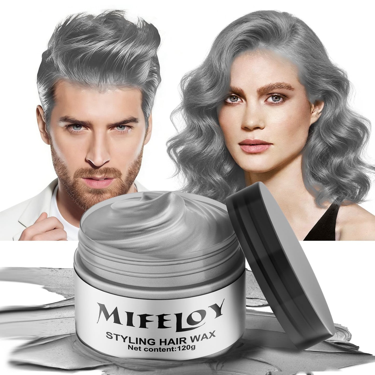 Silver Gray Hair Spray Color Wax - Instant Hairstyle Cream Dye for Men & Women | 4.23 oz Temporary Coloring Pomade