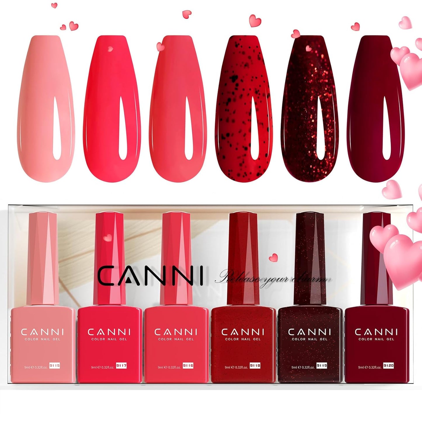 CANNI Gel Nail Polish Set - 6 Pcs 9ml Glitter & Solid Colors | Christmas & New Year's DIY Kit for Home Use