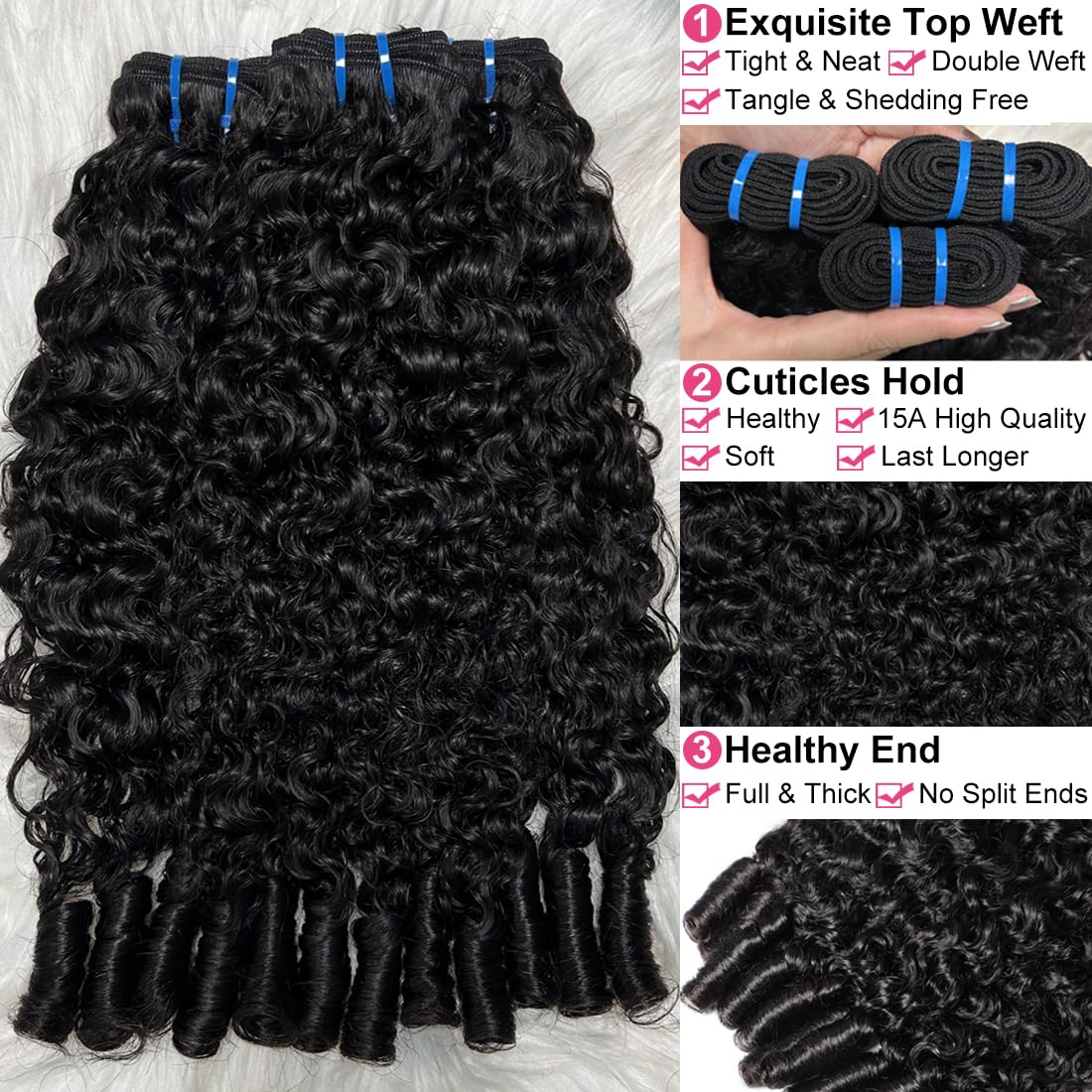 Burmese Curly Bundles Human Hair 18 20 22 Inches 3c4a Quick Weave 100% Unprocessed Real Human Hair Extensions 15A Water Wave with Spiral End Raw Double Weft for Women