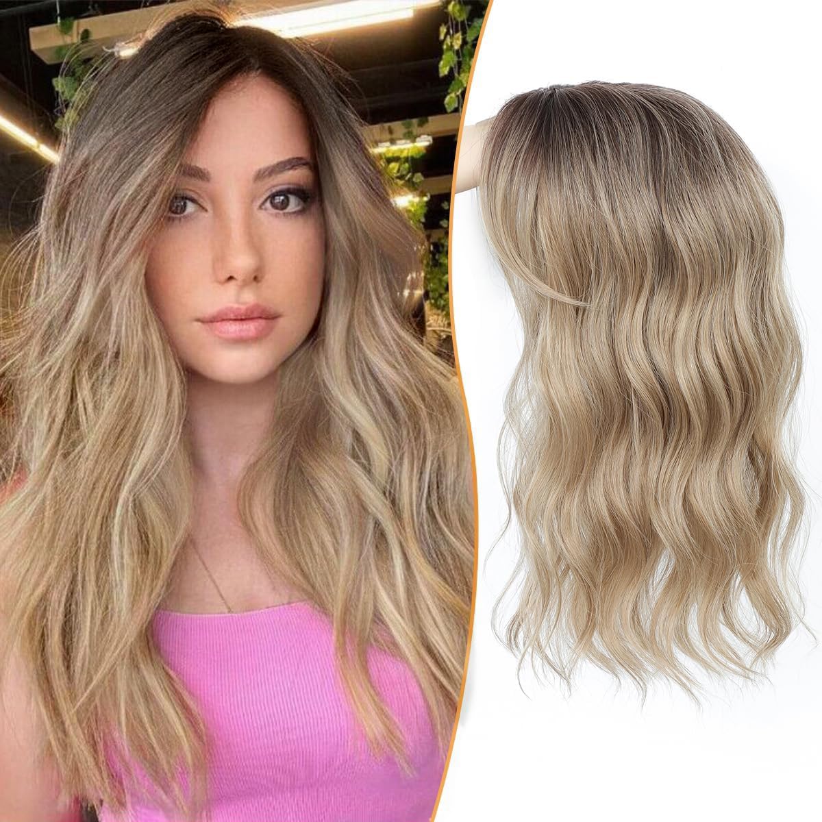 Hair Topper for Women - 16 Inch Natural-Looking Synthetic Hairpiece with Soft Volume & Secure Clips