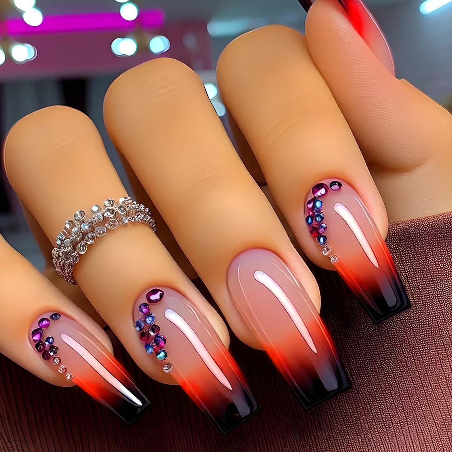 Mushroom Press-On Nails - Medium Flower Fantasy Design | Glossy Full Cover Ballet Shaped Fake Nails for Women