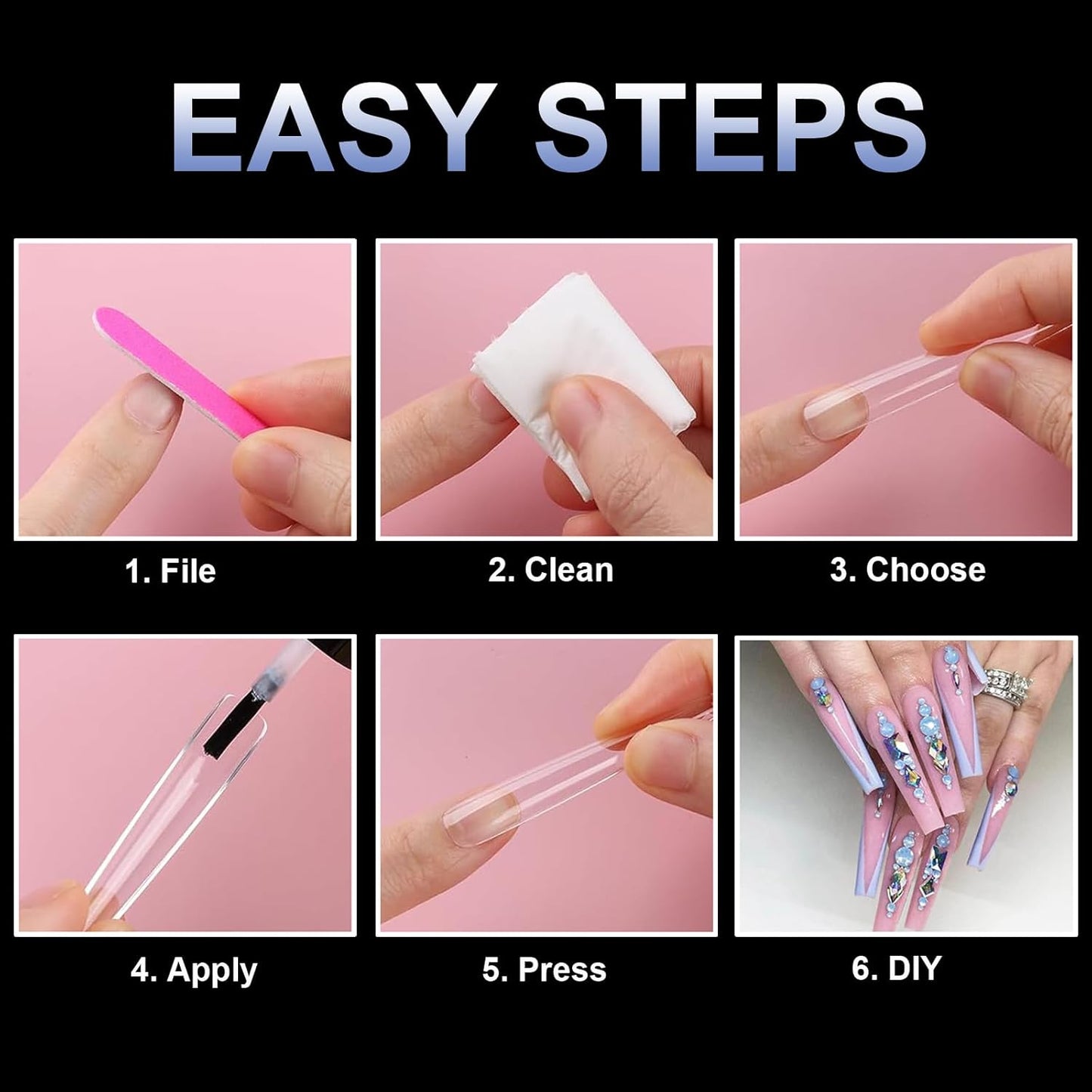 Coffin/Ballerina Clear Press-On Nails - 240 Pcs Gel Nail Tips for Extensions | 3XL Long Size