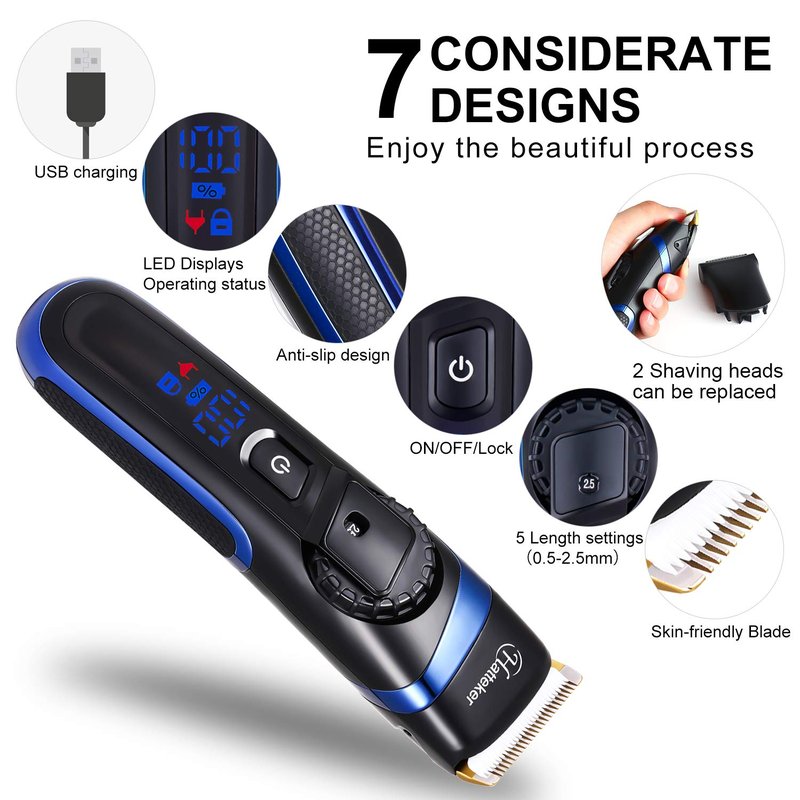 Hatteker Mens Hair Trimmer Clipper Body Hair Groomer Electric Beard Trimmer Hair Cutting Grooming Kit Cordless Back Shavers Waterproof USB Rechargeable