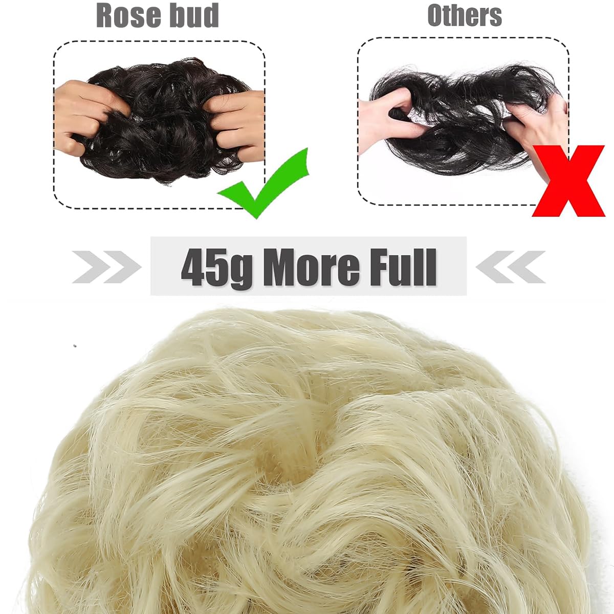 Rose bud Messy Bun Hair Bun Extension Updo Soft Natural Bleach Blonde Curly Chignon Hairpiece for Women