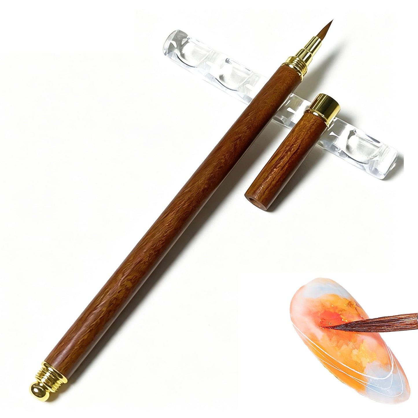 Calyuna Kolinsky Nail Art Brush, Wooden Handle, Soft Bristles for Flower Drawing, Gel Polish, Acrylic Nail Art
