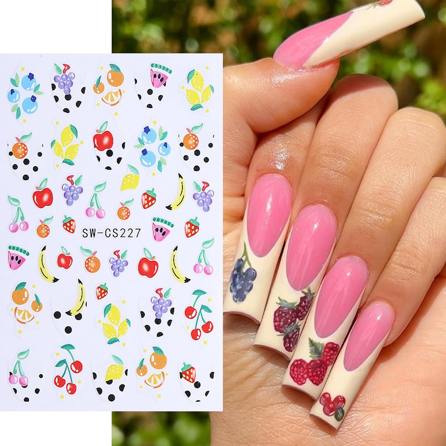 3D Summer Nail Art Stickers - Cute Fruit Decals for DIY Manicure | 5 Sheets of Lemon, Strawberry & Blueberry Designs