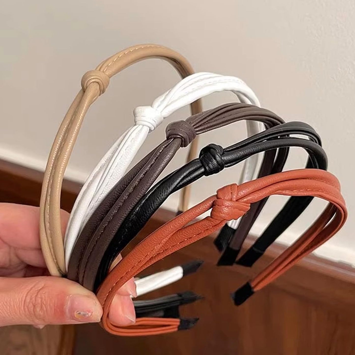 5 Pcs Cute Knotted Head Bands for Women’s Hair – Trendy Thin Leather Headbands, Fashion Kont Non-Slip Knot Hair Styling Accessories in Five Colors