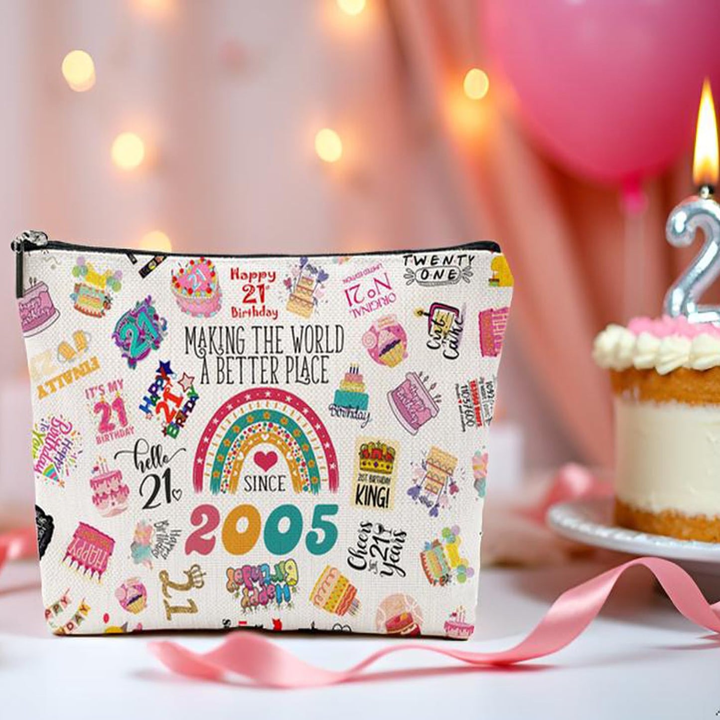 NONETH 21st Birthday Gifts, 21 Year Old Birthday Gifts, Sister, 2005 Birthday Makeup Bag & Travel Toiletry Bag, Unique Happy 21st Birthday Decorations & Party Favors & Gifts for Women