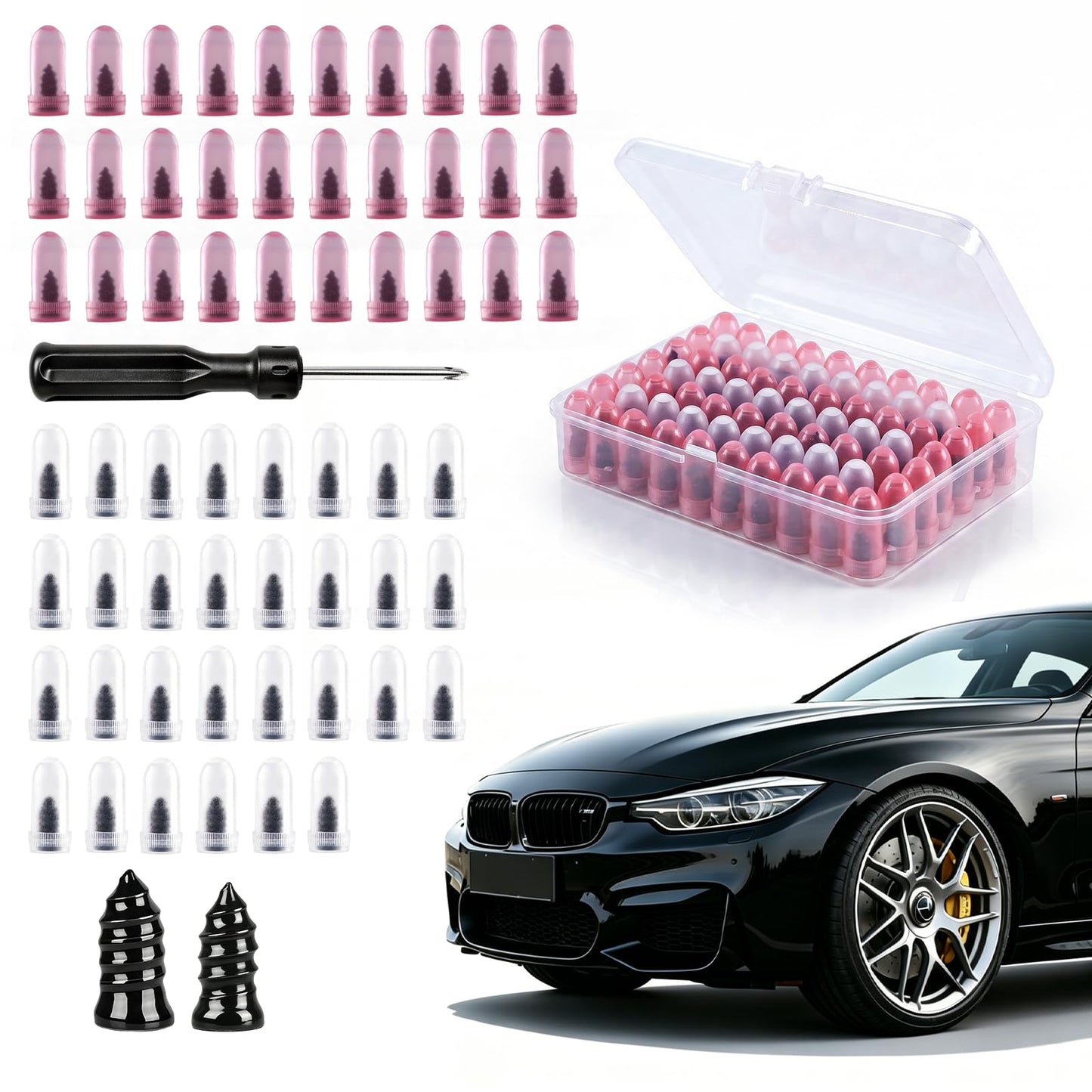 Cupofpet 60 Pcs Tire Plugs Screw Type, Professional Grade Emergency Tire Screw Plug Repair Kit with Screwdriver, Ideal Tire Plug Kit for Car, Truck, Motorcycle and Bicycle Flat Quick Tire Fix
