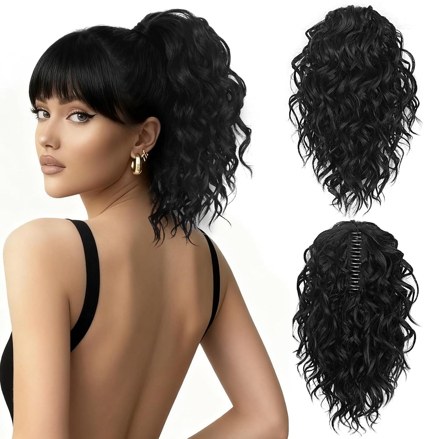 Claw Clip Ponytail Extension - 12 Inch Curly Synthetic Hair Extension | Chocolate Brown