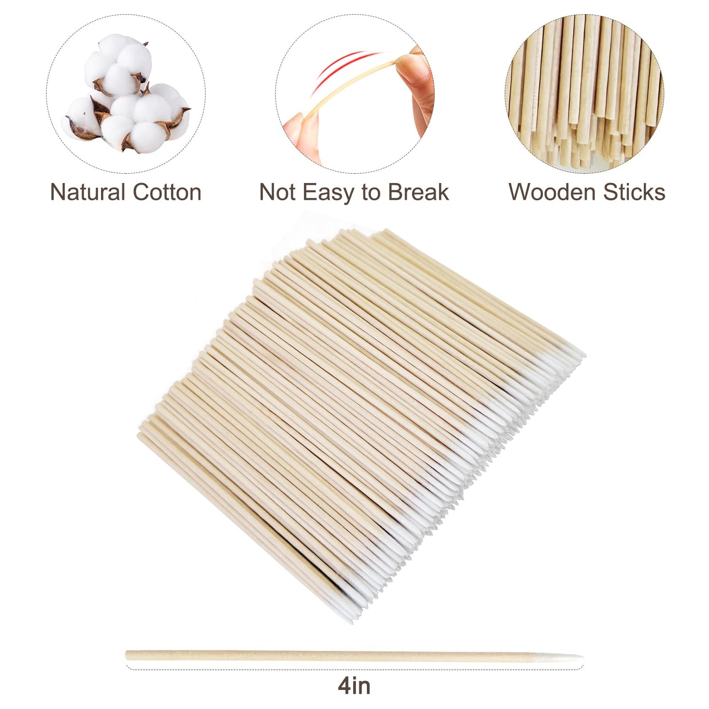 Egaageoi 600 Count Pointed Cotton Swabs - 4 inch Swabs with Firm Soft Cotton Tips and Biodegradable Wood Sticks for Makeup, Nail Polish, Crafting, Electronics Cleaning, Detailed Art and Pet Care