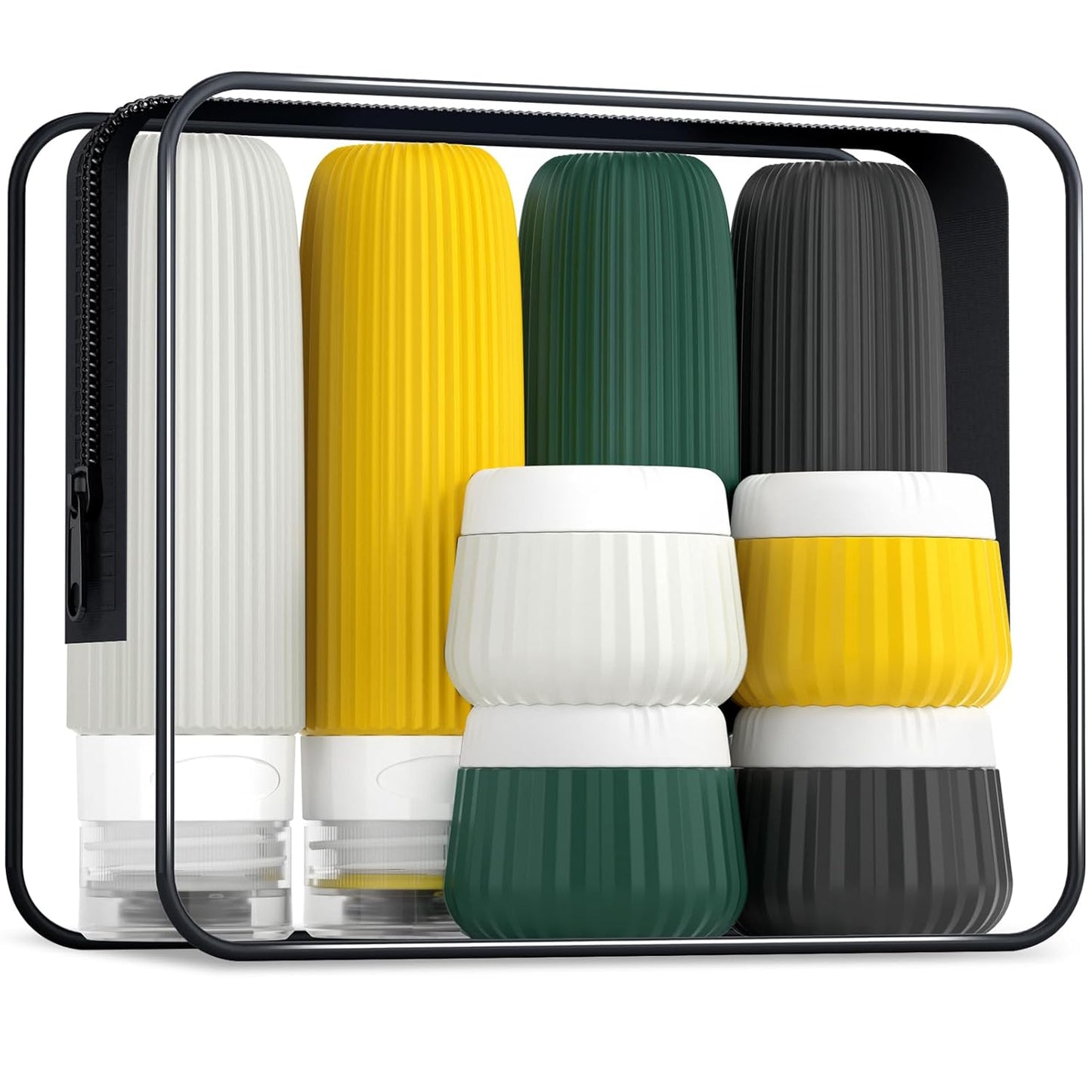 Travel Bottles - 8 Pack TSA Approved 3 oz Leak Proof Silicone Containers | Clear Toiletry Jars