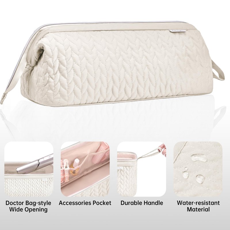 KarSyon Shark Flex Style Case for Dyson Airwrap Hair Dryer Brush Revlon Hair Tools Travel Bag Carrying Case Flat Curling Iron Organizer (Beige)