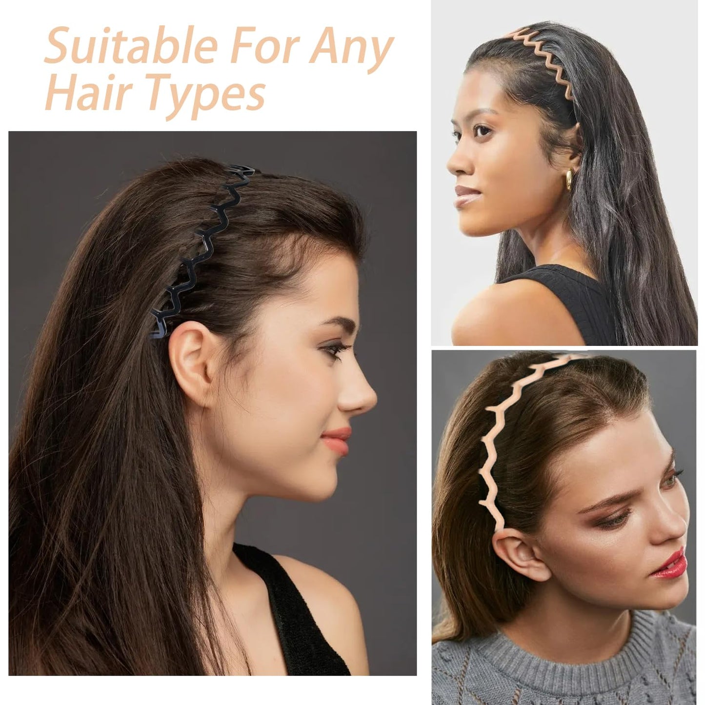 Zig Zag Headbands - 5 Pack Plastic Wavy Hair Bands with Comb Teeth | Unisex Hair Styling Accessories