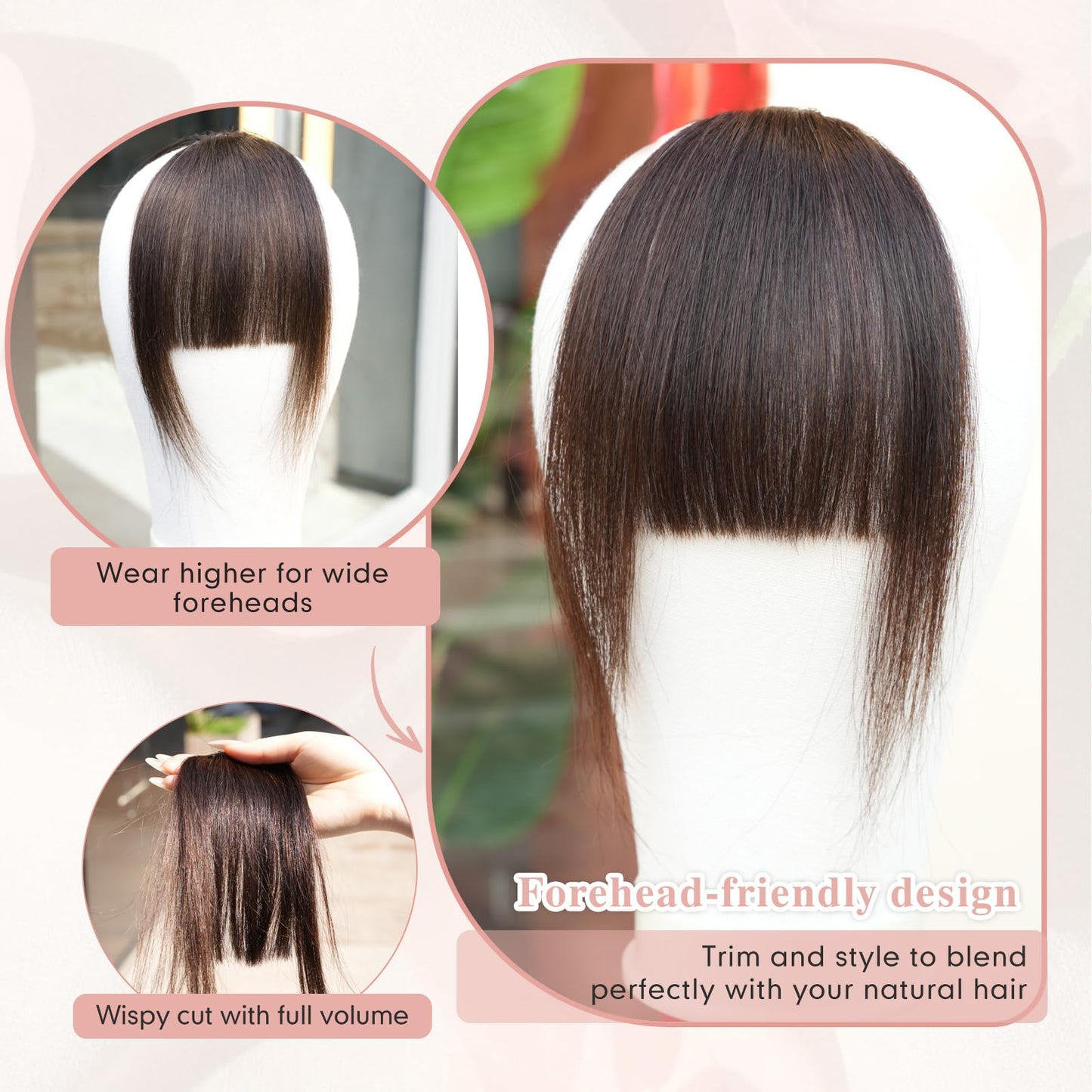 EINAEY Clip in Bangs Real Human Hair Fake Bangs Wispy Dark Brown