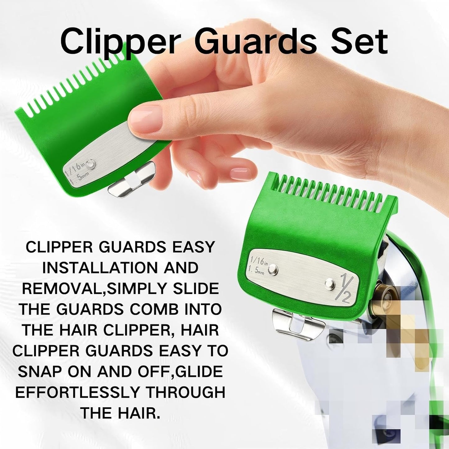 Clipper Guards Set - 2 Pack Compatible with Wahl Hair Clippers | 1/16" 1.5mm Metal Guide Combs for Barbers & Stylists - Green