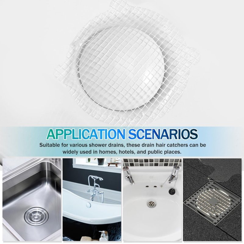 POPETPOP 50 Pcs Disposable Shower Drain Hair Catcher Mesh Stickers Round Adhesive Floor Drain Covers for Bathroom and Kitchen Hair Stopper