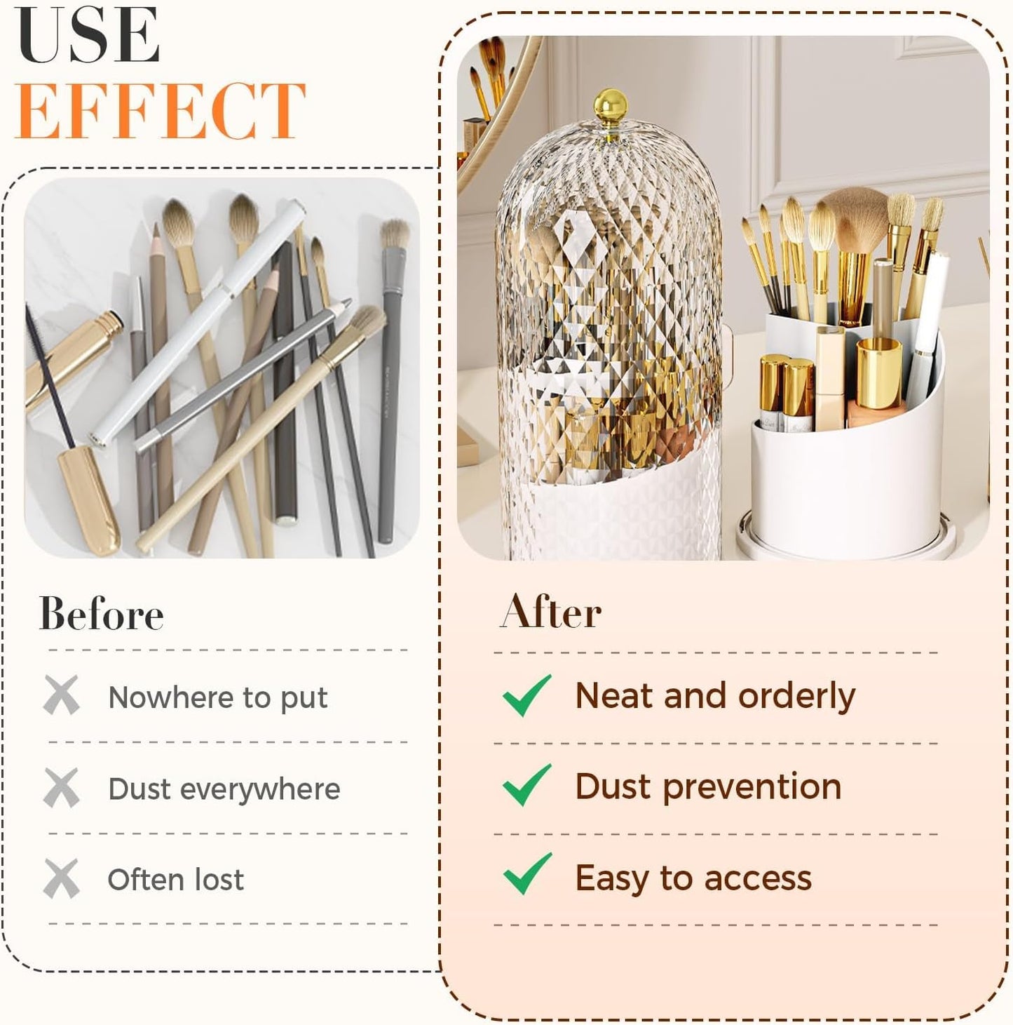 Concealed Toothbrush Holder - 360° Rotating Makeup Brush Organizer | Clear Dustproof Design for Bathroom Countertop (White)