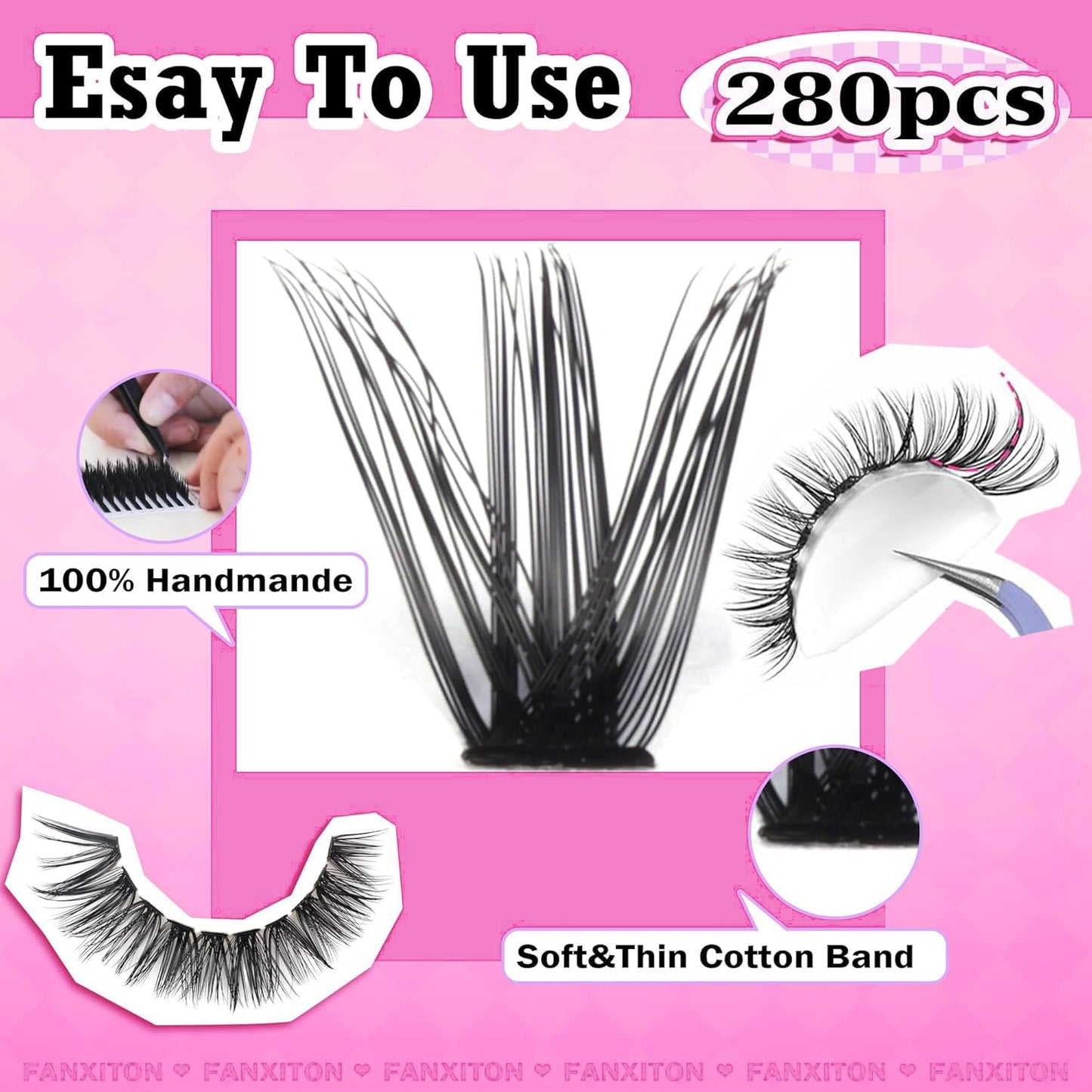 DIY Eyelash Extension Kit - Thick Volume 40D & 50D Cluster Lashes | 280 Pieces with Bond & Tweezers