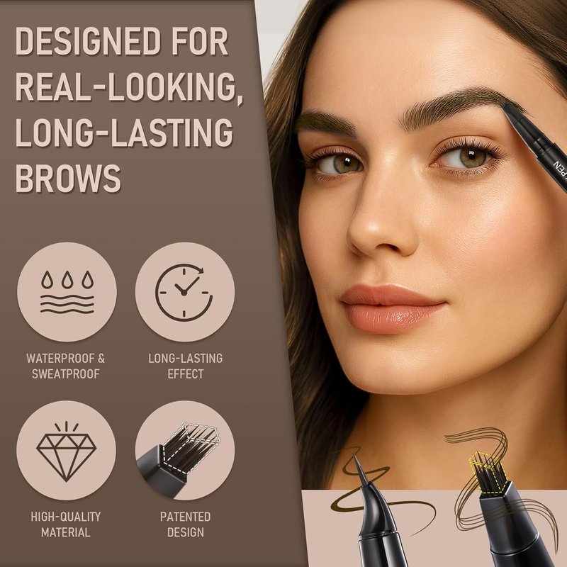 Dual-Ended Microblading Eyebrow Pencil - 2-In-1 Liquid with Curved Tip & Waterproof Formula | 04 Black Brown