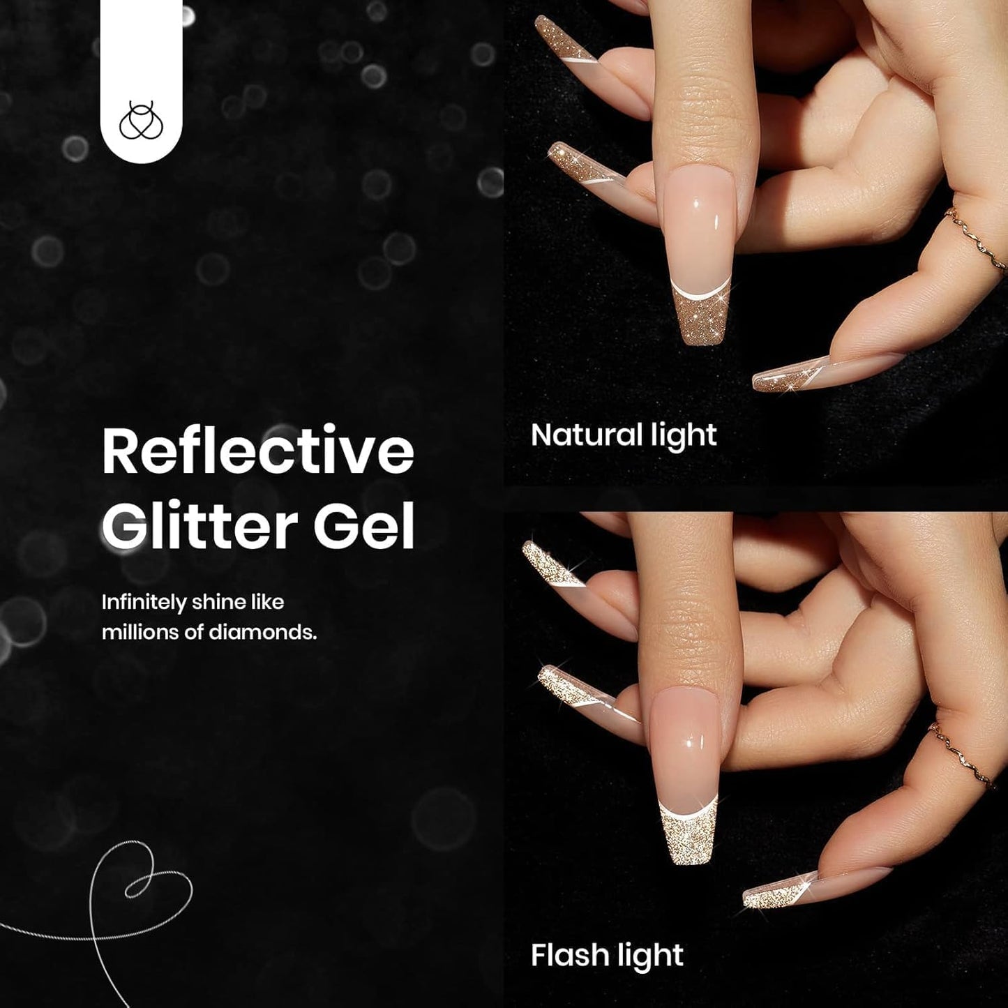 Beetles Glitter Gel Nail Polish, 6 Colors Holographic Sparkle Shimmer Gel Polish Flash Diamond Sliver Gold Red Black UV LED Soak Off Manicure Gift for Women