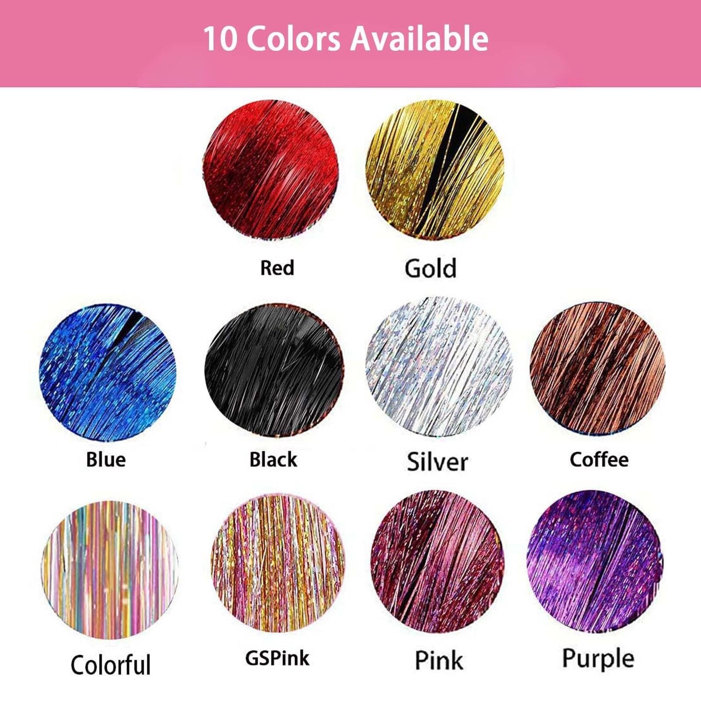 Hair Tinsel Clip in Tinsel Hair Extensions, 6Pcs 21.22In Fairy Glitter Hair Tinsel for Women Sparkle Heat Resistant Festival Hair Accessories for Halloween, Christmas, New Year, Party, Cosplay