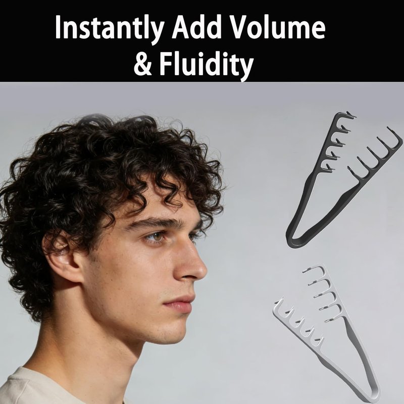 Voluminous Wide-Toothed Hair Comb Set - 2 Pcs for Men | Textured Grip for Maximum Lift & Fluffy Style (Black & Grey)