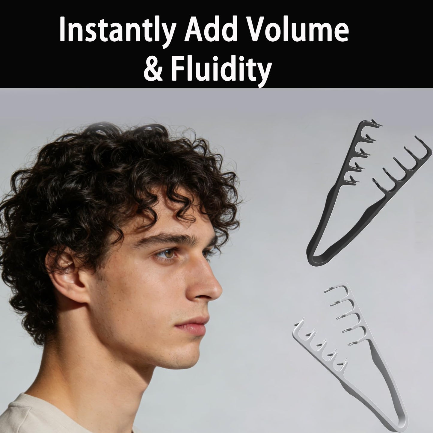 2 Pcs Texture Comb men, Upgrade Voluminous wide-toothed hair comb Men's fluffy texture, Apparatus Maximum Lift Roots Volume Tool, ABS Plastic with Textured Grip Tool for Men (Black+Grey)