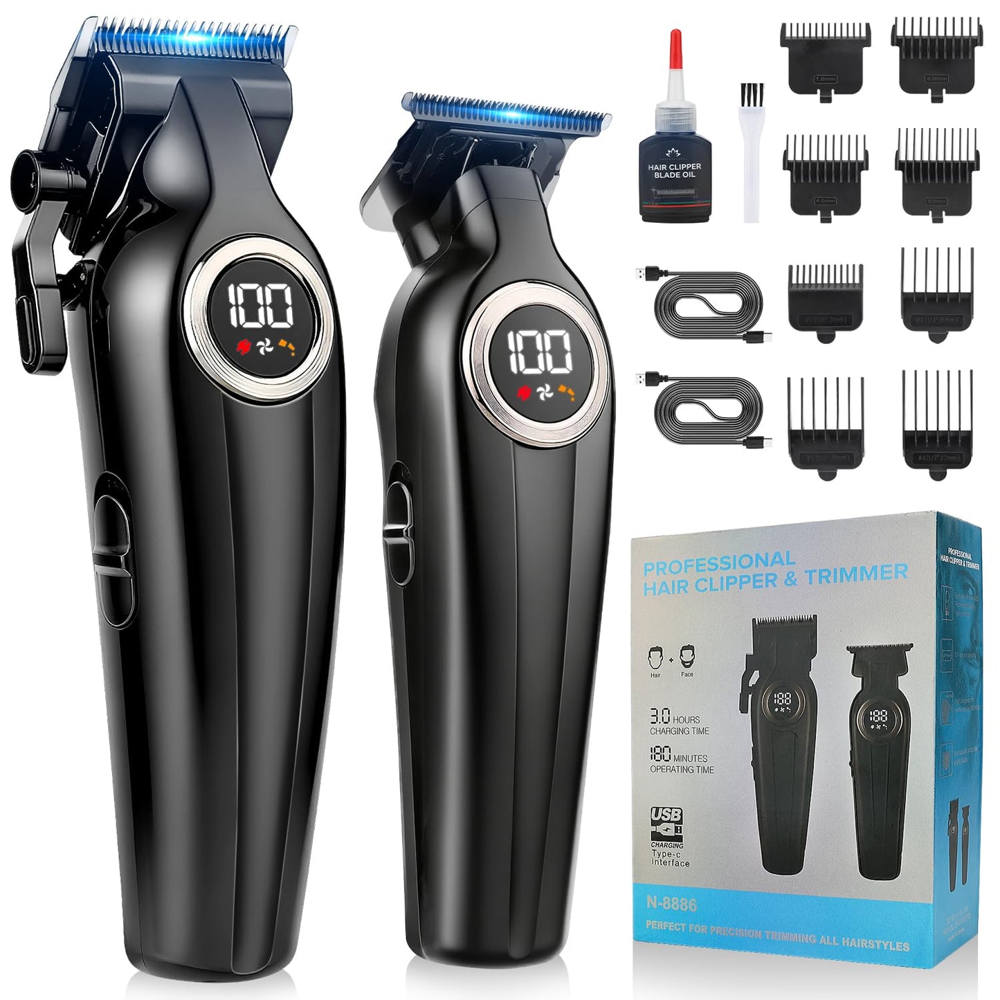 Zesuti Professional Hair Clippers for Men,Cordless Barber Clippers and Trimmers Set with LED Display, Rechargeable Mens Electric Beard Trimmer,Self Haircut Fade Kit & Clipper Oil