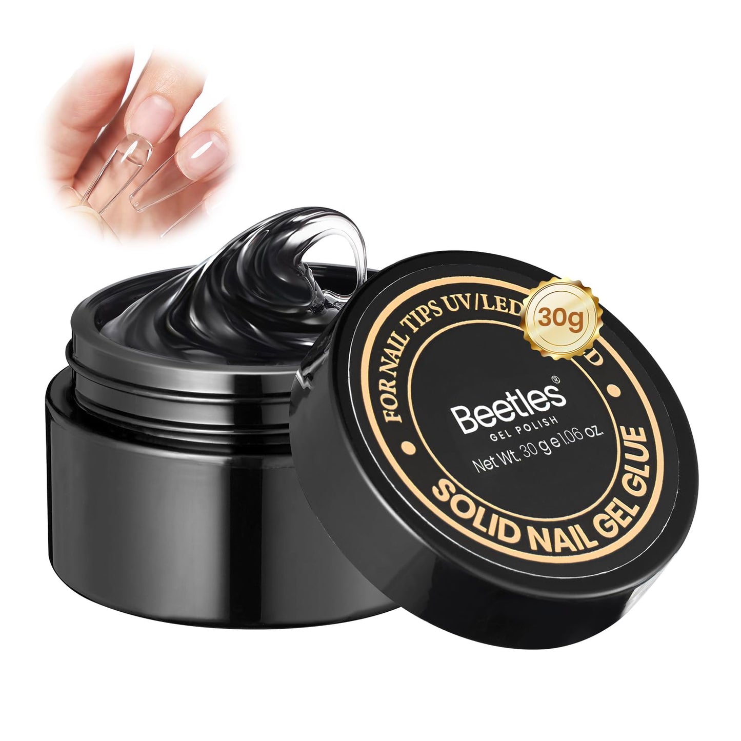 Beetles 30g Solid Nail Glue Gel for Nail Tips Clear Press On Nails, Beginner-Friendly, Hard Gel for Nail Extension & 3D Sculpting Nail Art, UV & LED Cured