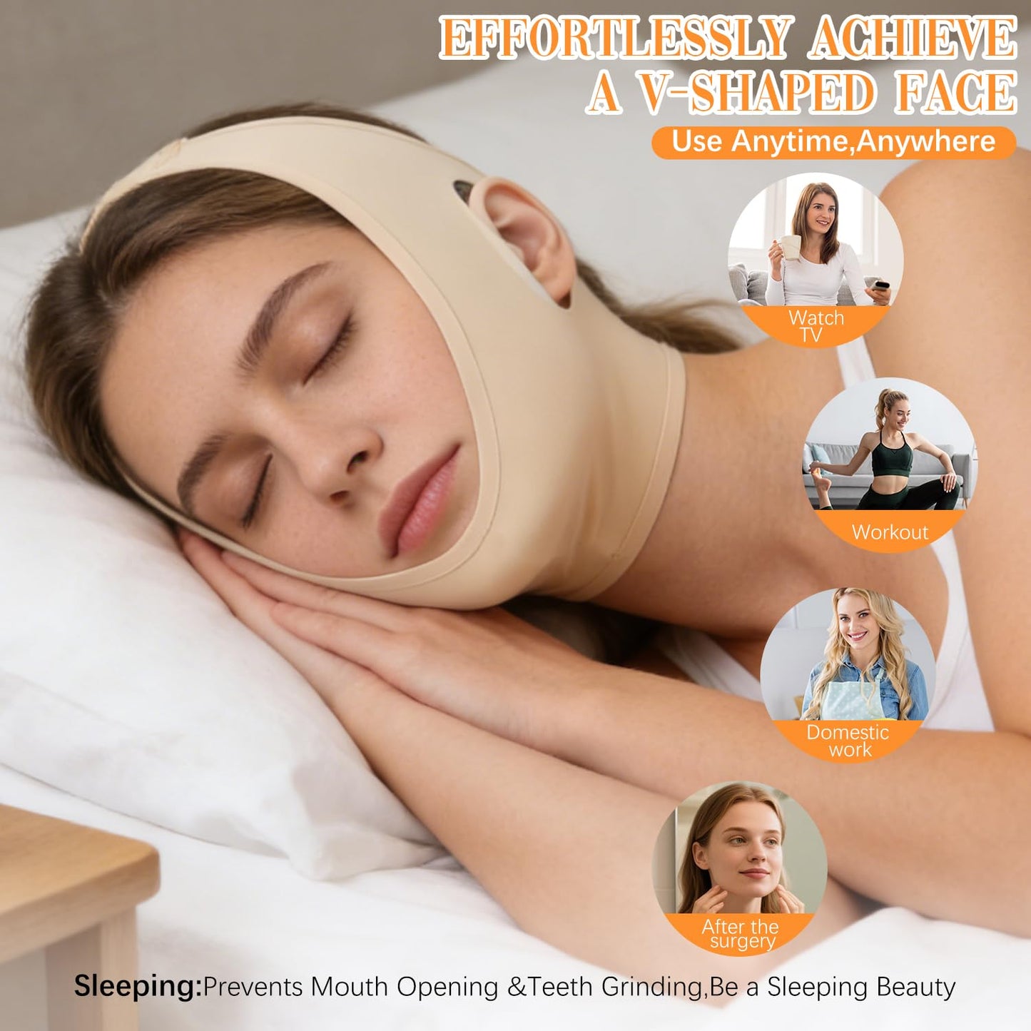 Collagen Face Sculpt Wrap - Jawline Firming & Sculpting Mask | Reusable, Skin-Friendly, Beige