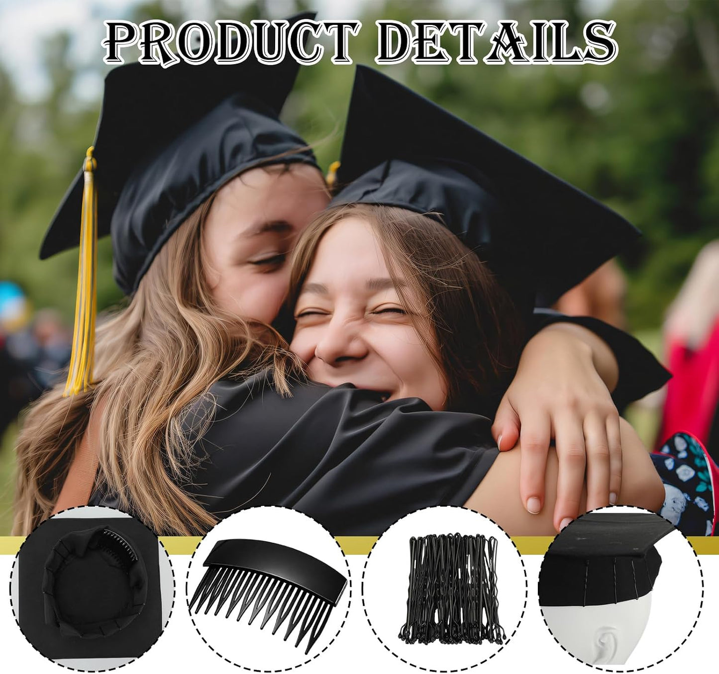 Graduation Cap Headband Insert Clips - 3 Pcs with 50 Safety Pins for Secure Hairstyle | Perfect for Graduation Party