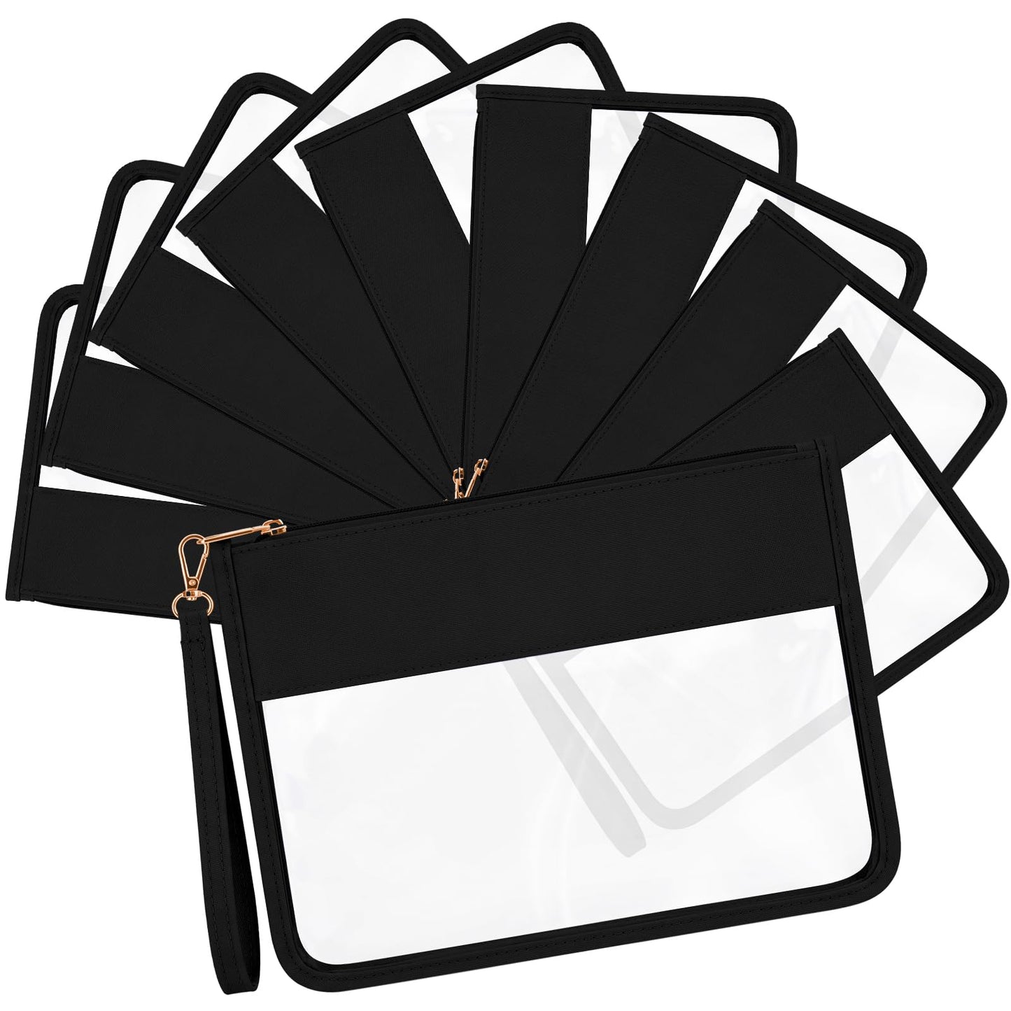 Sweetude Clear Zipper Pouch Set of 10, Waterproof Nylon Flat Cosmetic Pouches for Women & Girls, Transparent Travel Toiletry Bags with Zipper Wristlet(Nylon and PVC,Black)