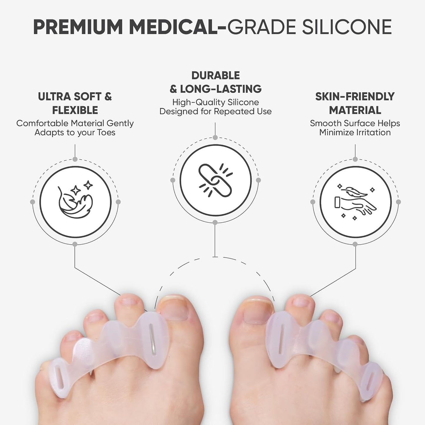 Toe Spacers for Foot Alignment - Bunion Corrector & Pain Relief | Medical-Grade Silicone (Small)