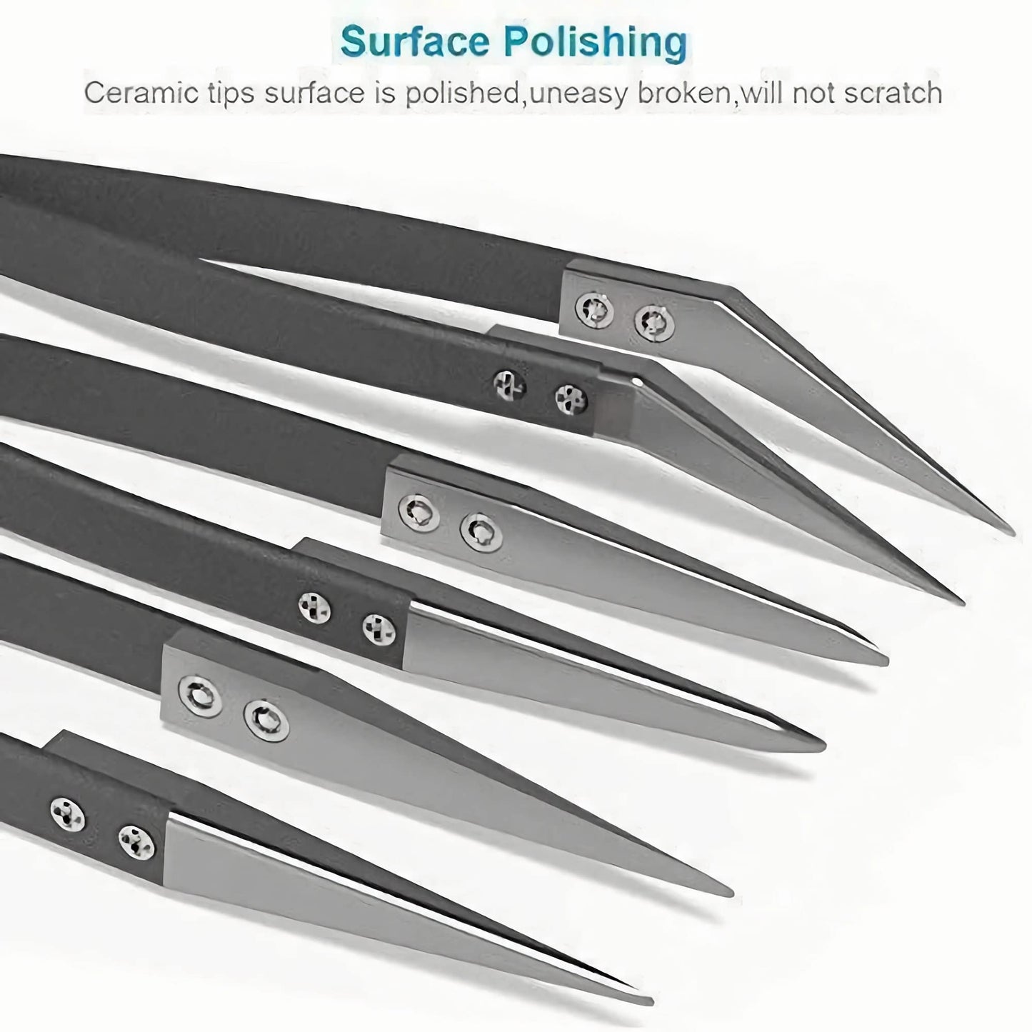 Black Ceramic Tweezers Set - Antistatic, Anticorrosion, Antimagnetic, Highly Heat Resistant up to 3000F (3 Pack) - Stainless Steel Handle - Zirconia Tips