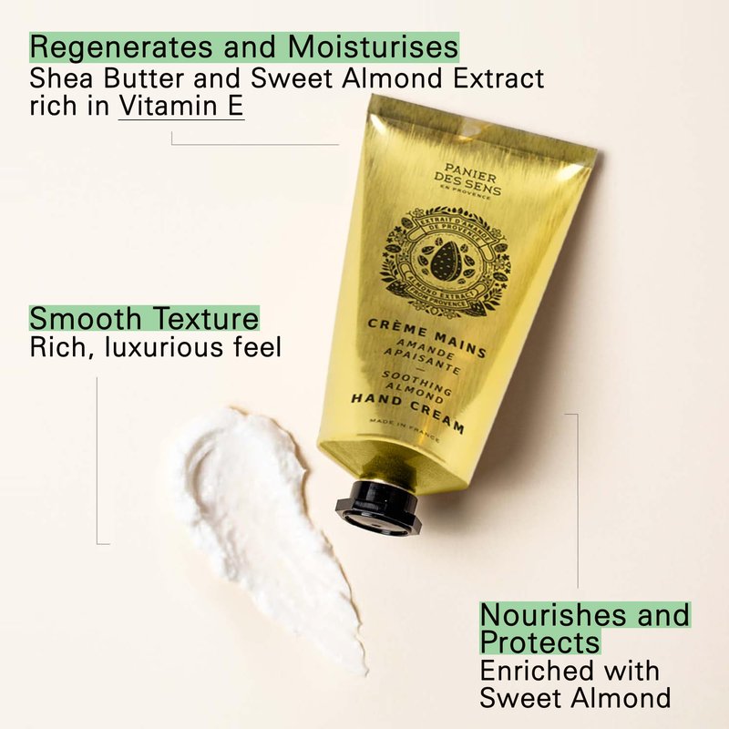 Panier des Sens – Sweet Almond Hand Cream – Moisturizing Hand Lotion for Dry Skin – Premium French Hand Cream, Softening Care for Women, 97% Natural Ingredients, 2.5 Fl Oz