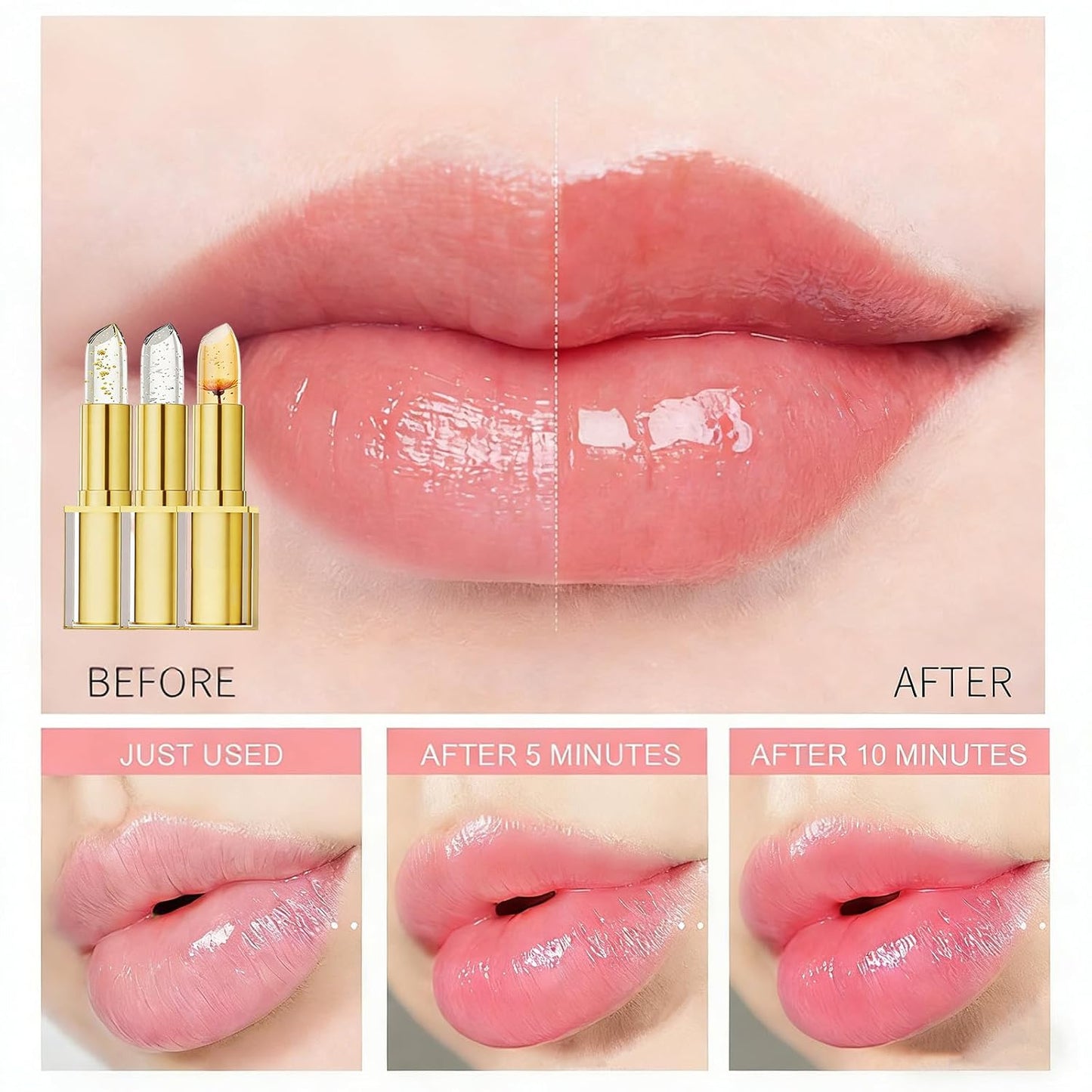 Color Changing Lipstick - Transferproof, Long Lasting 24 Hours | Moisturizing Glossy Shine (3pcs)
