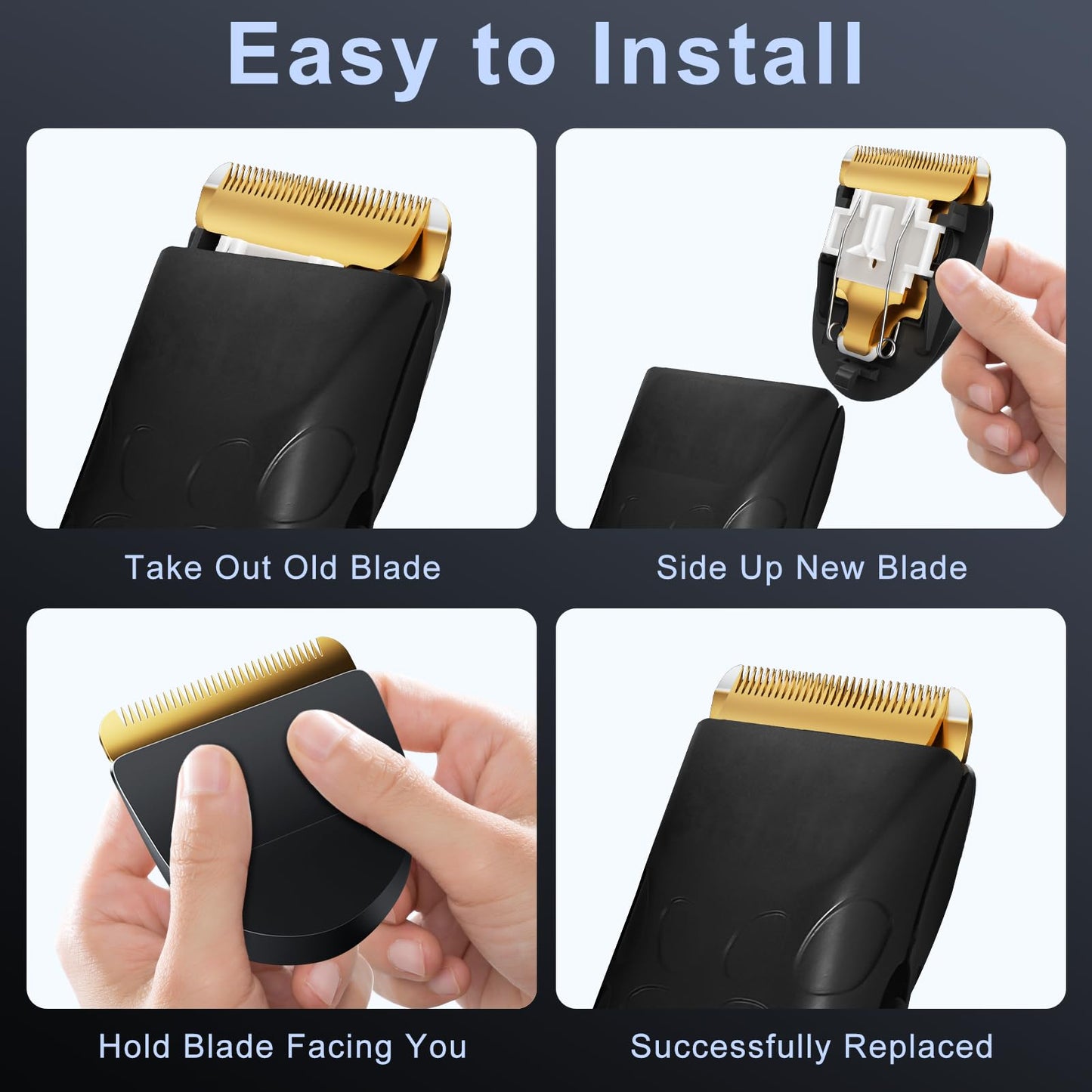 Professional Peanut Replacement Blade-Precision-Ground for Smooth Cutting， Snap-On Compatible with Wahl Peanut Clippers & Trimmers #2068-300, Black/Gold