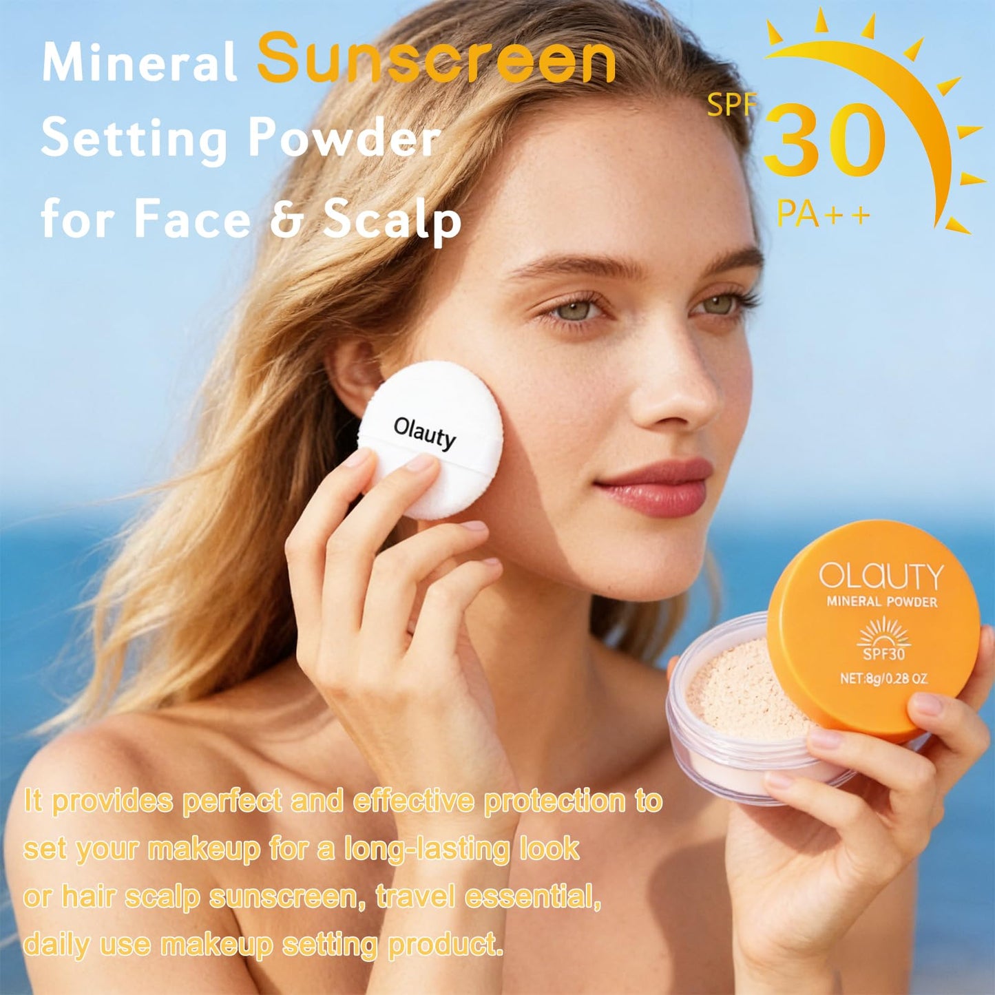 Mineral Powder Sunscreen for Face & Scalp,SPF 30,Brush on Sunscreen Setting Powder,Beach Essentials,Oil Control Hair Sunscreen Face Powder Travel Size,Lasting Lightweight (#01 Translucent Setting)