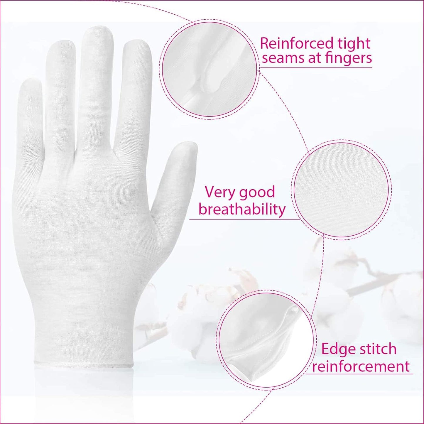 Cotton Gloves for Dry Hands - Moisturizing Eczema Relief | Medium Size, White