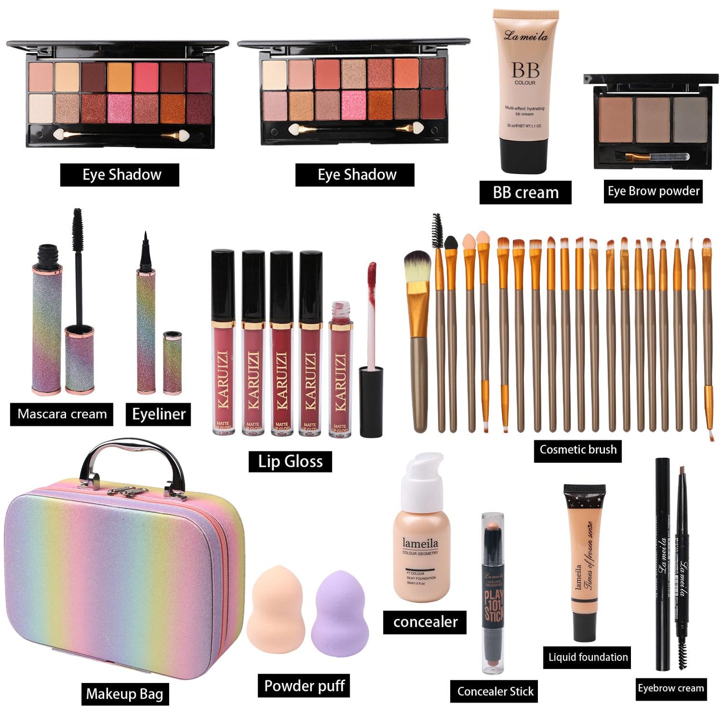 All-In-One Makeup Set for Girls | Rainbow Cosmetic Storage Case - Perfect Gift for Women