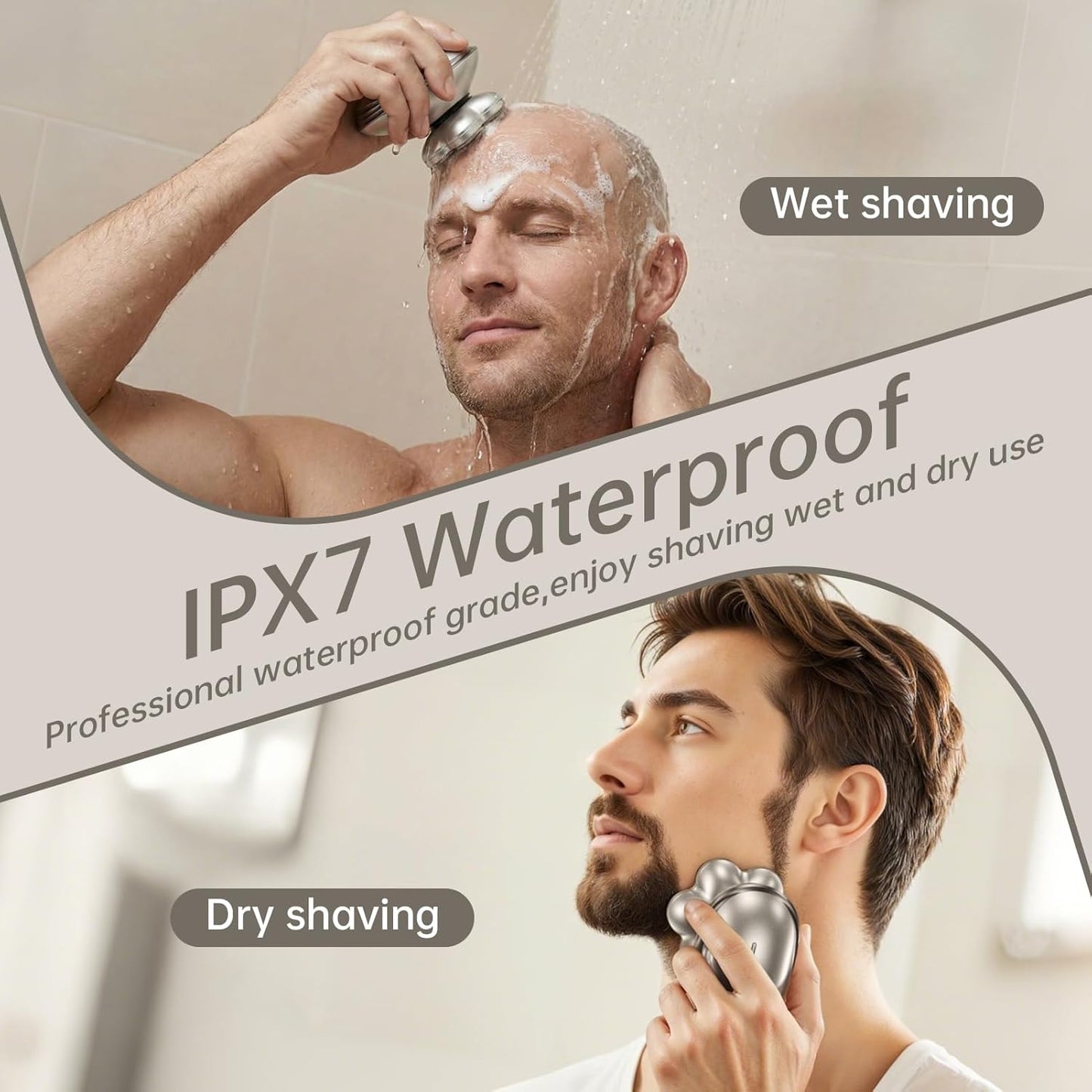 Electric Head Shaver for Bald Men - 7D Magnetic Waterproof Razor | 5-in-1 Grooming Kit (Gray)