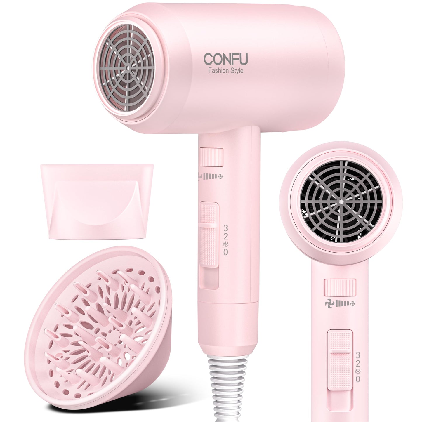 Hair Dryer with Diffuser, CONFU Hair Dryers for Women, Blow Dryers for Men, Hairdryer with Diffuser Attachment, Portable Lightweight Fast Drying Negative Ion Hairdryer for Home